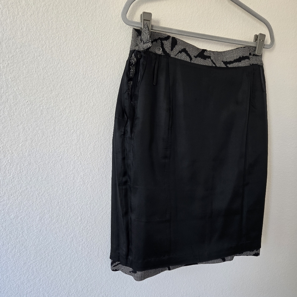 Escada Vintage Tiered Pencil Knee Length Skirt Wool Gray Black Ruffle Size 42/10 - Picture 15 of 15